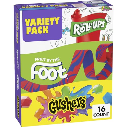 Betty Crocker Fruit Roll-Ups, Fruit by the Foot, Gushers, Snacks Variety Pack, 16 ct