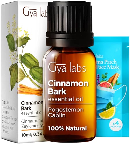 Gya Labs Cinnamon Oil - 100% Natural Cinnamon Essential Oil for Diffuser - Cinnamon Bark Essential Oil for Skin & Hair - Cinnamon Oil for Lips Body & Candle Making - Spicy Sweet Scent (0.34 Fl Oz)